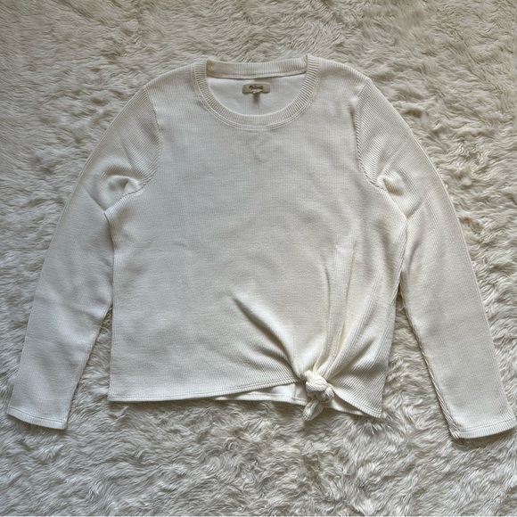 Madewell Top Elwood Knot Front Long Sleeve Jacquard Ivory Cream XXL NWOT - Picture 4 of 12